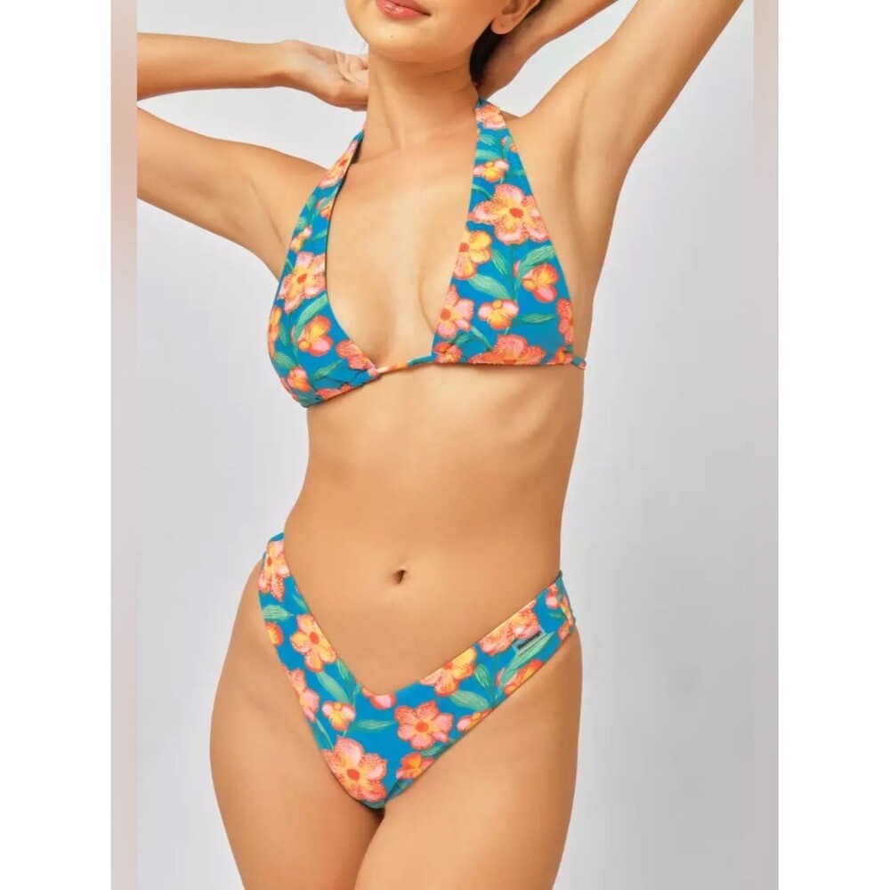 NWOT Blackbough S/L Turquoise Floral Halter Bikini Set